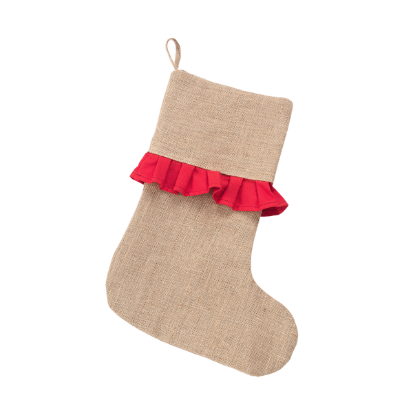 Solid Burlap with Red Ruffle Christmas Stockings