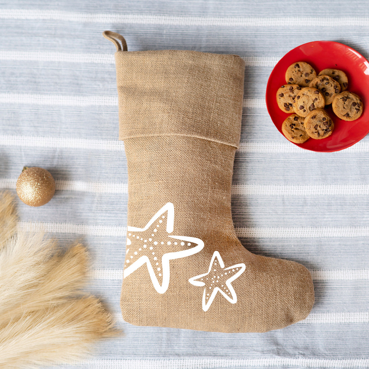 Coastal Starfish Burlap Rustic Holiday Stockings
