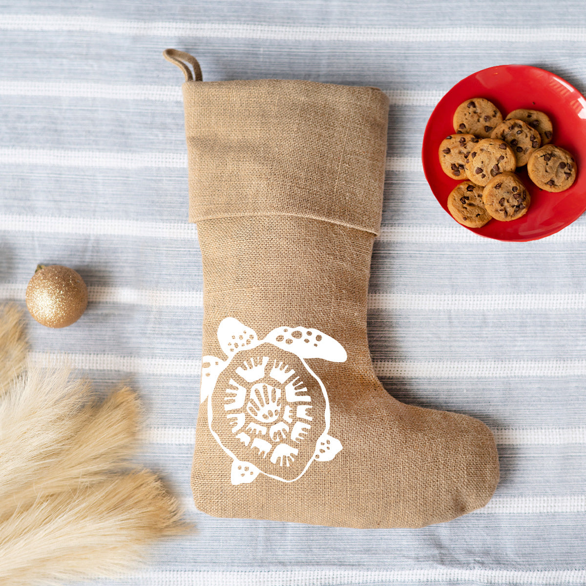 Coastal Turtle Burlap Rustic Holiday Stockings