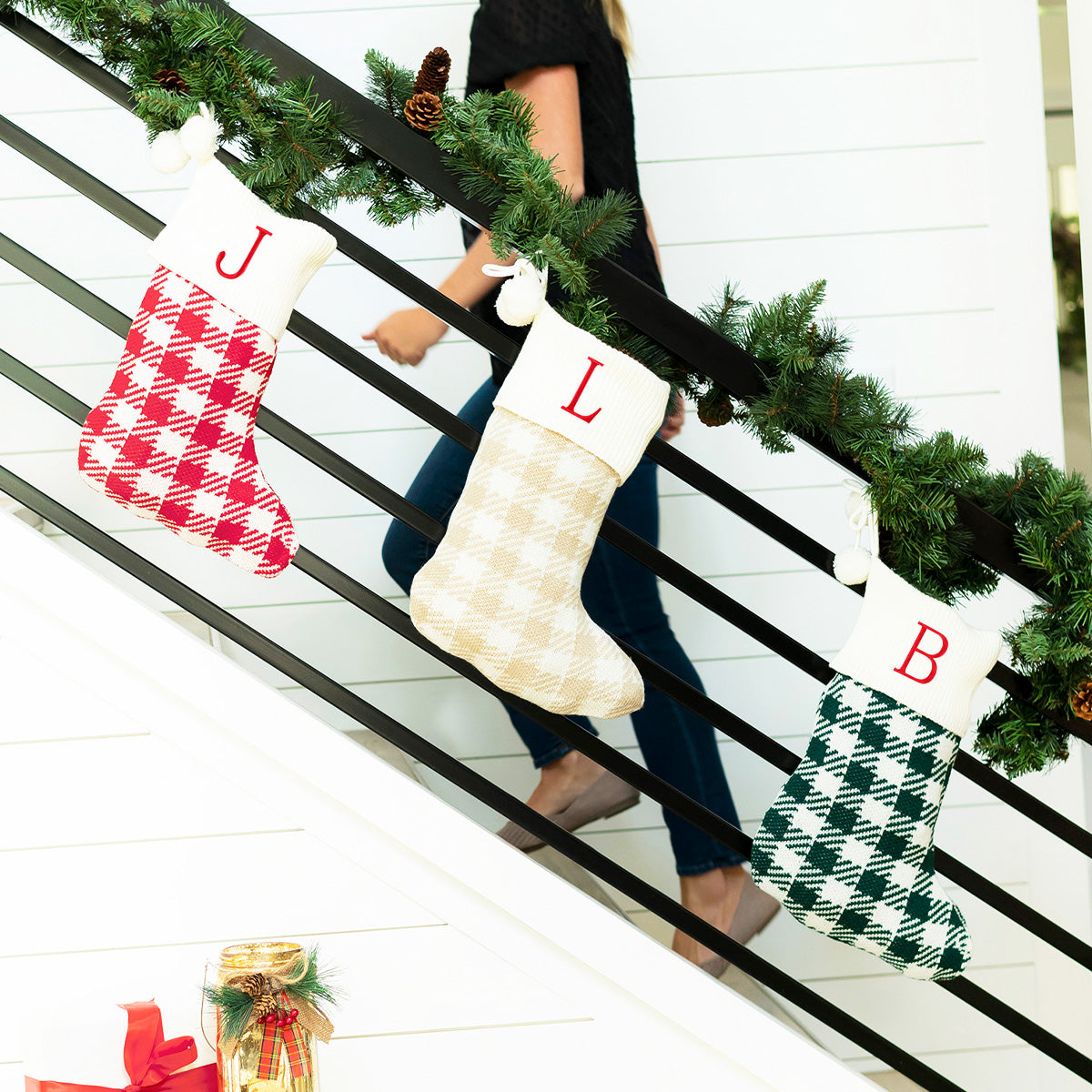 Knit Houndstooth Christmas Holiday Stockings