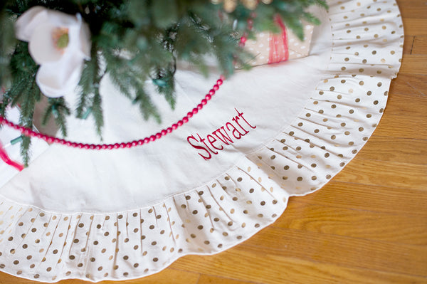 Juco Natural & Gold Dot Holiday Tree Skirt