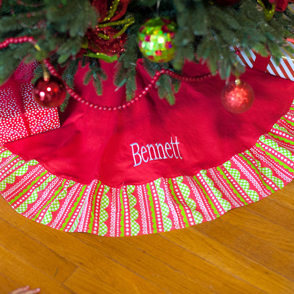 Monogrammed Colorful Jolly Holiday Tree Skirt