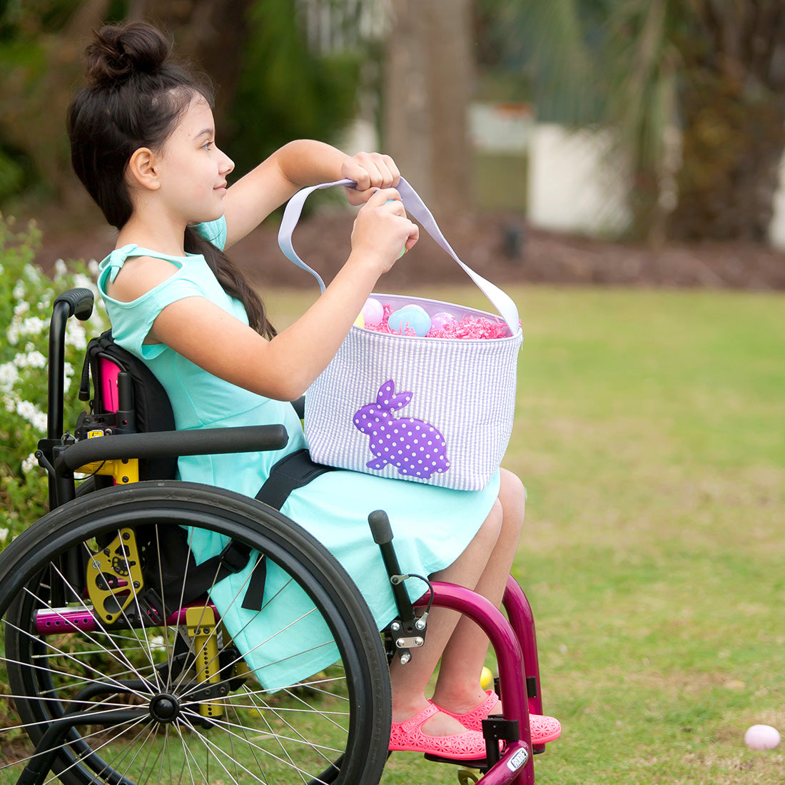 Seersucker Bunny Easter Basket, Blue, Pink, Green, or Purple