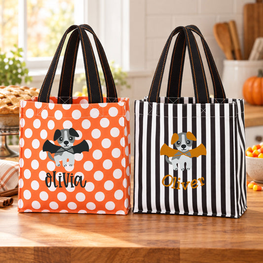 Personalized Puppy Bat Halloween Trick-or-Treat Bag