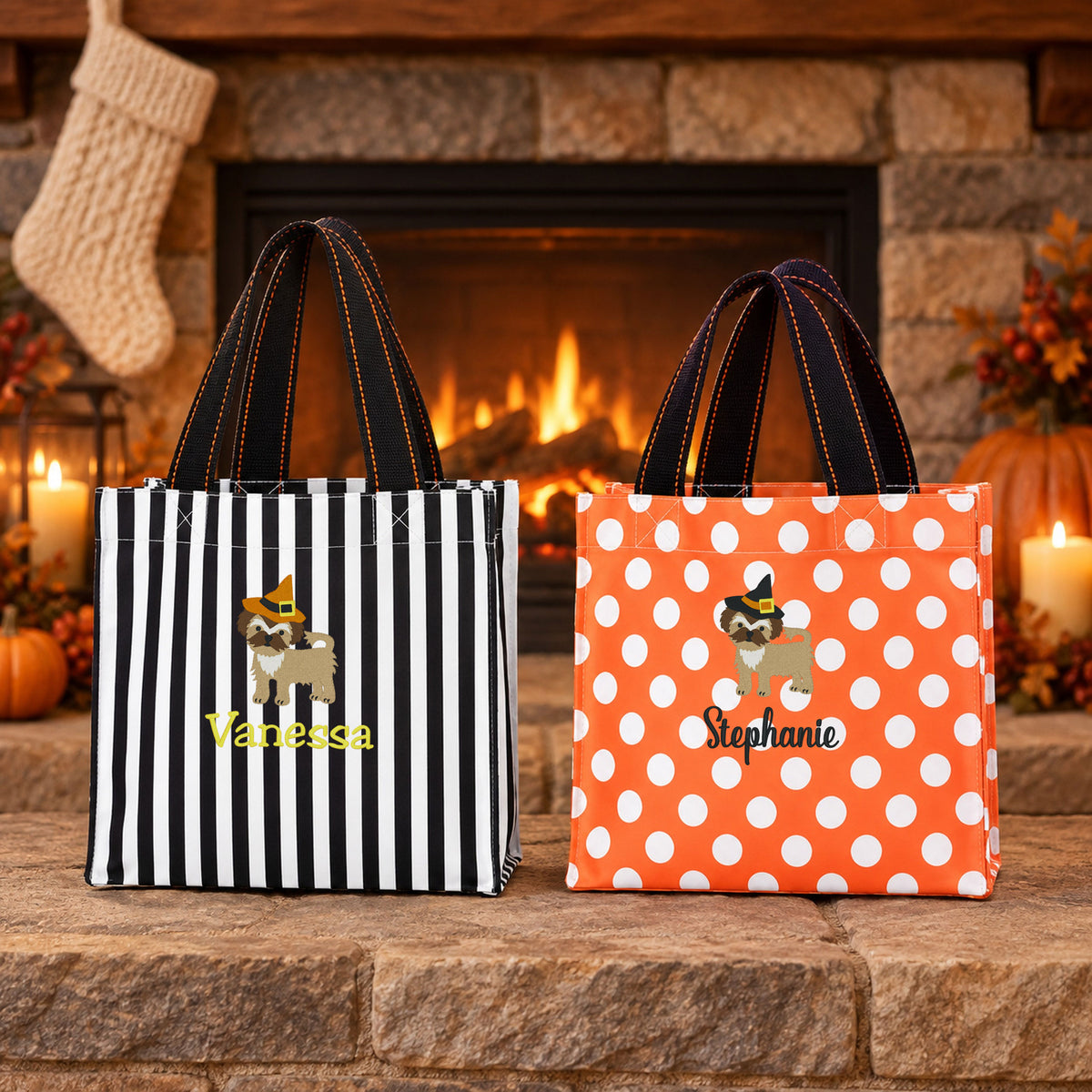 Personalized Puppy Witch Halloween Trick-or-Treat Bag