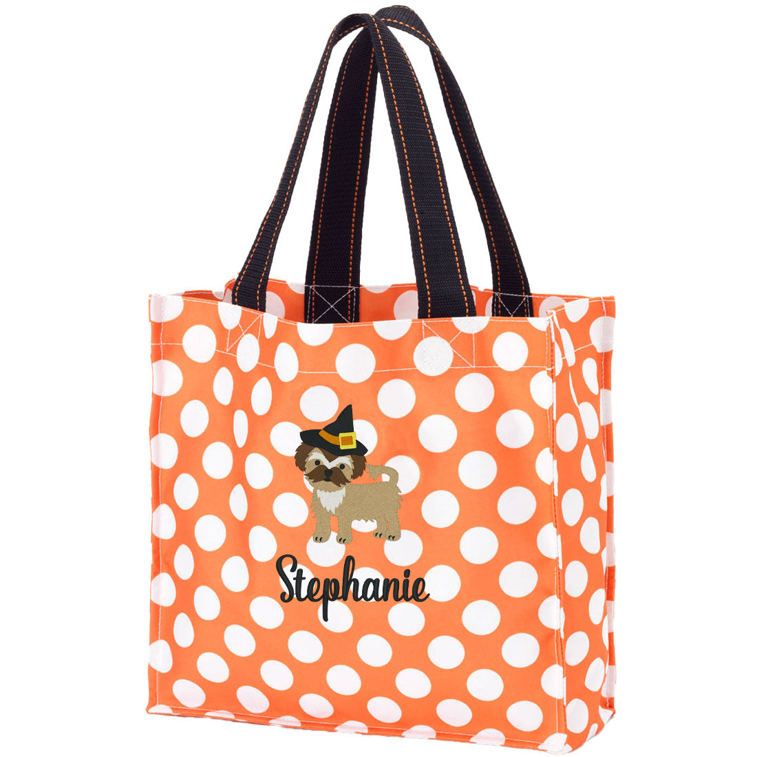 Personalized Puppy Witch Halloween Trick-or-Treat Bag