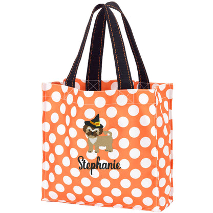 Personalized Puppy Witch Halloween Trick-or-Treat Bag
