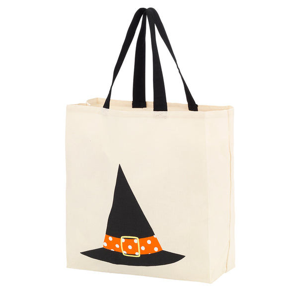 Halloween Trick or Treat Canvas Tote Bag with Witch Hat