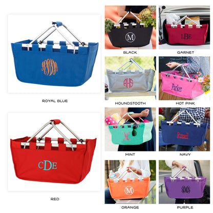 Collage of personalized market baskets in assorted solid colors