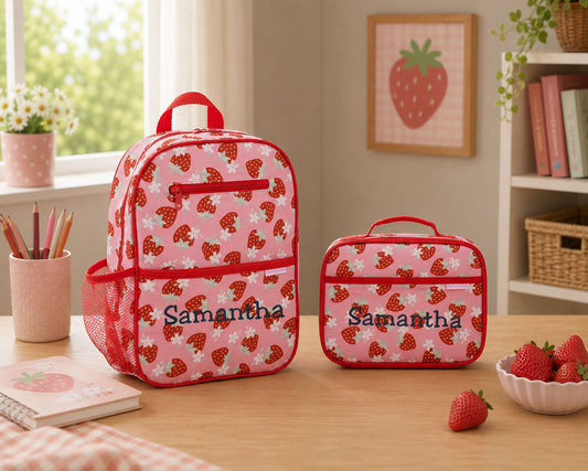 Personalized Stephen Joseph Strawberry Backpack & Lunchbox Set