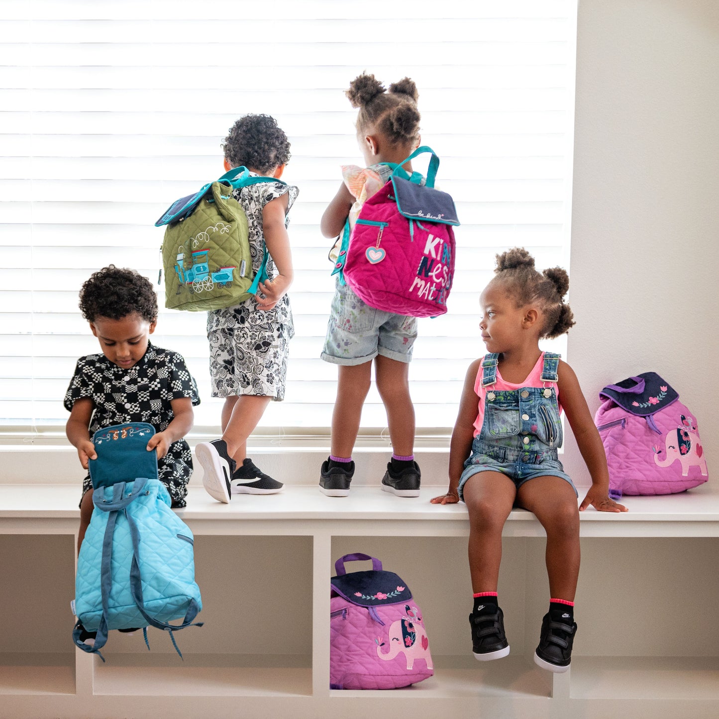 Stephen Joseph Embroidered Quilted Backpack for Toddlers, Think Happy