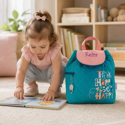 Personalized Stephen Joseph Think Happy Embroidered Quilted Backpack for Toddlers