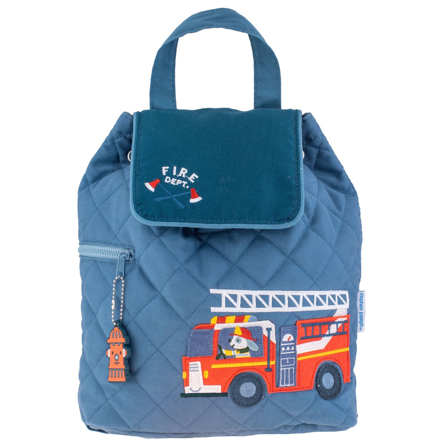Stephen Joseph Embroidered Quilted Backpack for Toddlers, Firetruck