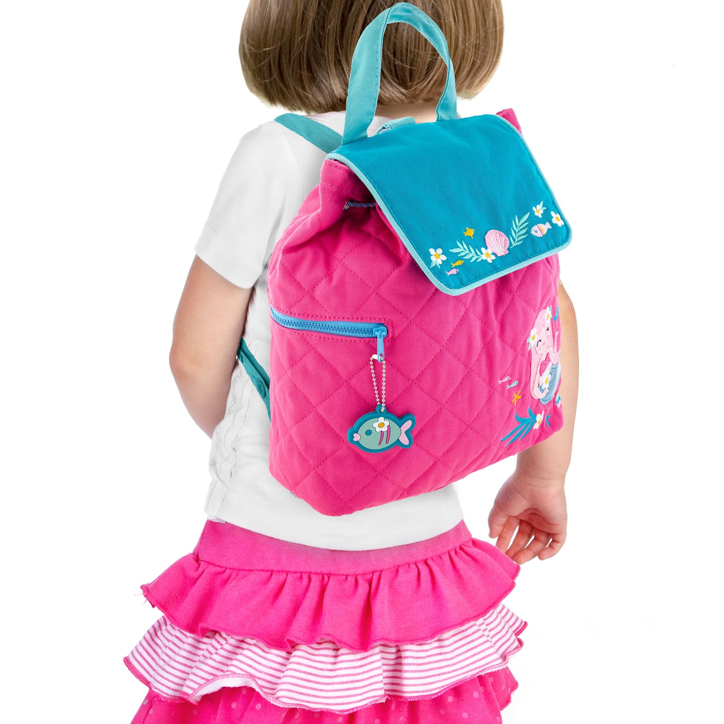 Stephen Joseph Embroidered Quilted Backpack for Toddlers, Pink Mermaid