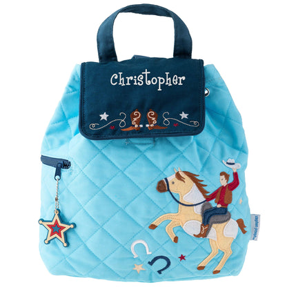 Cowboy Western quilted backpack, close-up of embroidered design detail