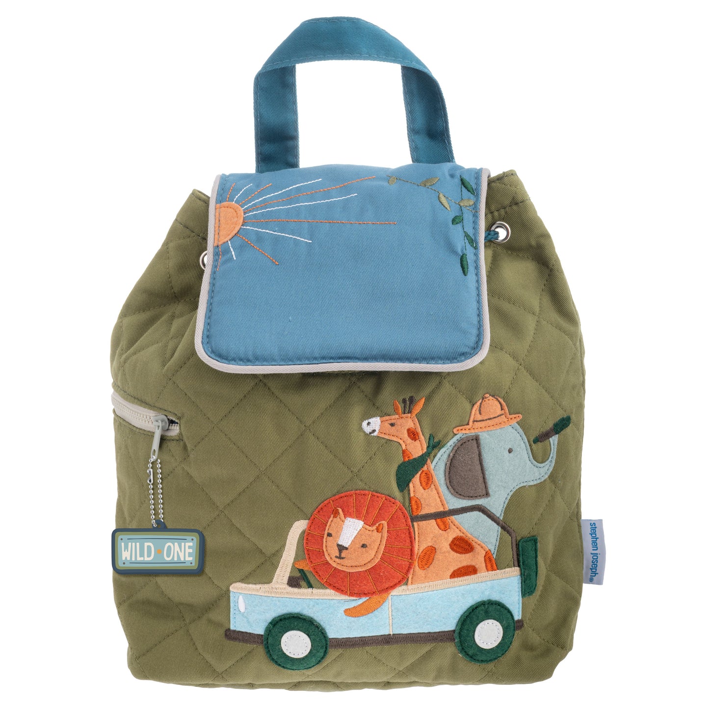 Stephen Joseph Embroidered Quilted Backpack for Toddlers, Safari