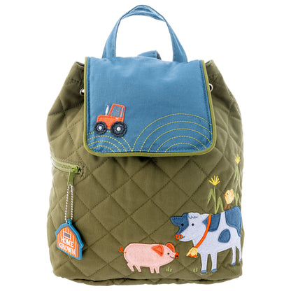 Farm Animals quilted backpack, embroidered design front view