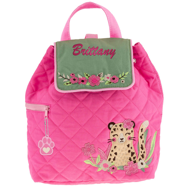 Stephen Joseph Embroidered Quilted Backpack for Toddlers, Leopard