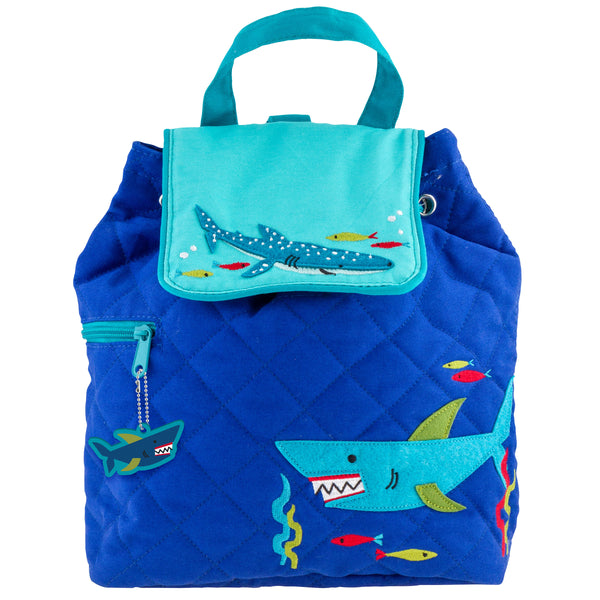 Stephen Joseph Embroidered Quilted Backpack for Toddlers, Blue Shark