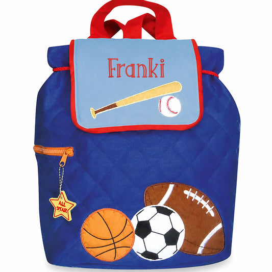 Personalized Stephen Joseph Sports Embroidered Quilted Backpack for Toddlers