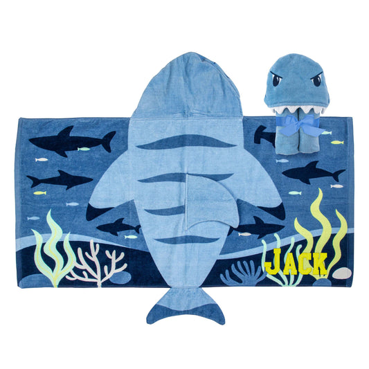 Personalized Blue Shark hooded towel by Stephen Joseph