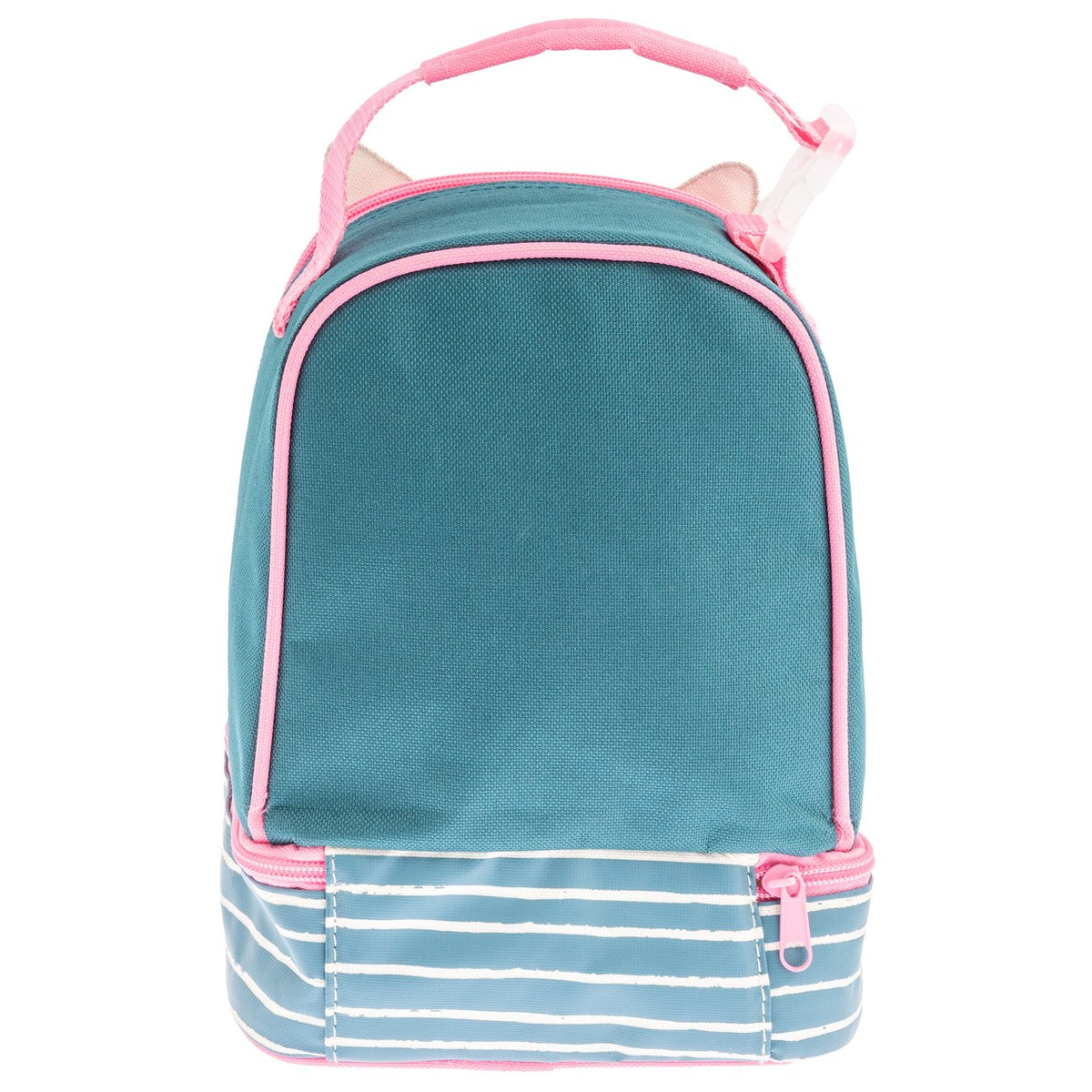 Pink Cat lunch pal lunch box, alternate angle showing fabric detail