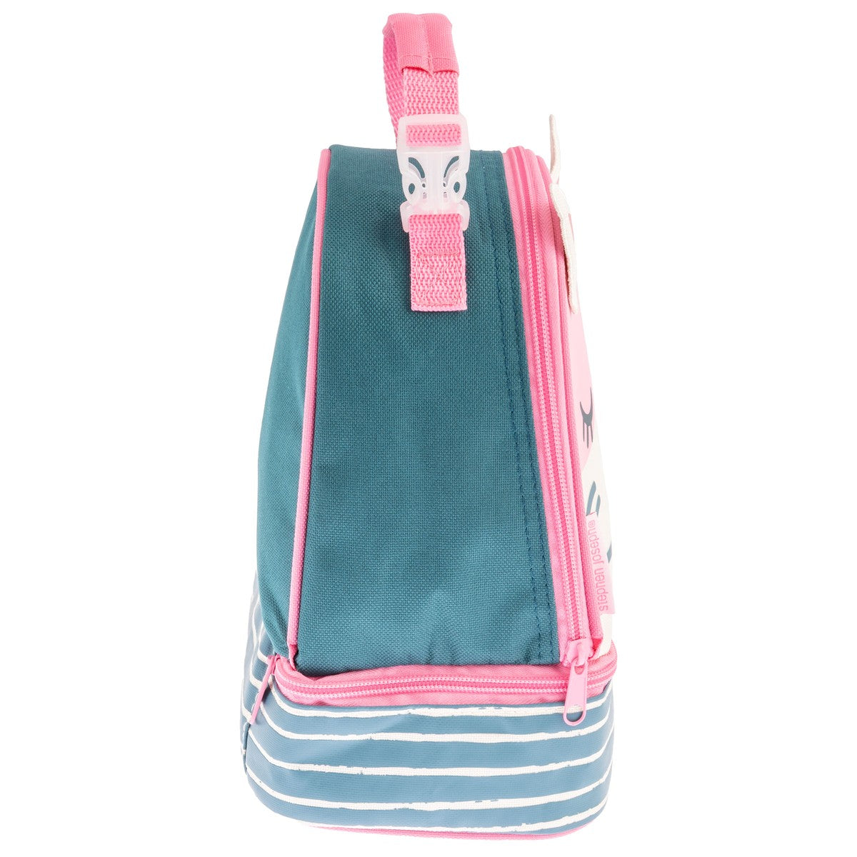 Pink Cat lunch pal lunch box, bottom compartment zipper view