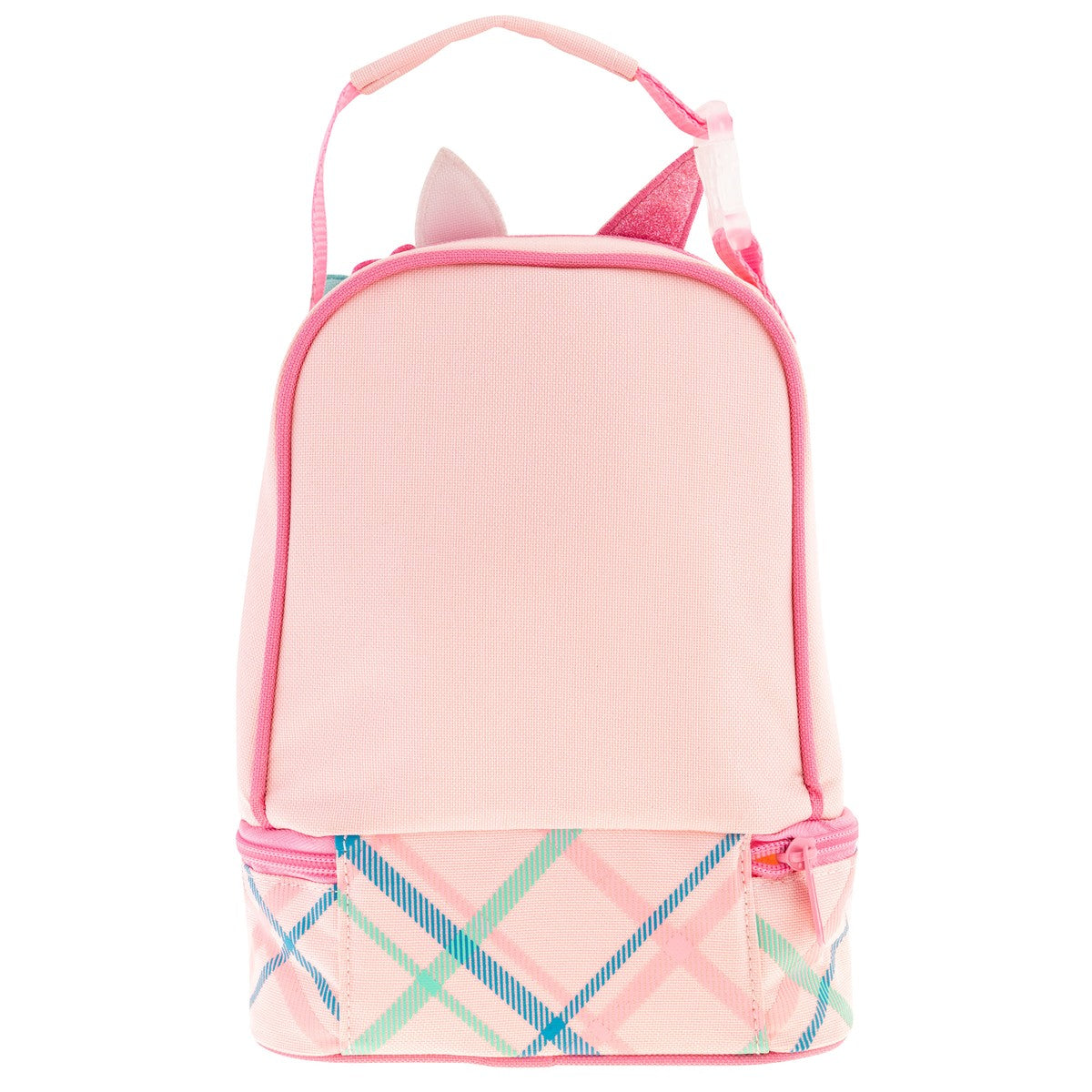 Pink Unicorn lunch pal lunch box, bottom compartment zipper view