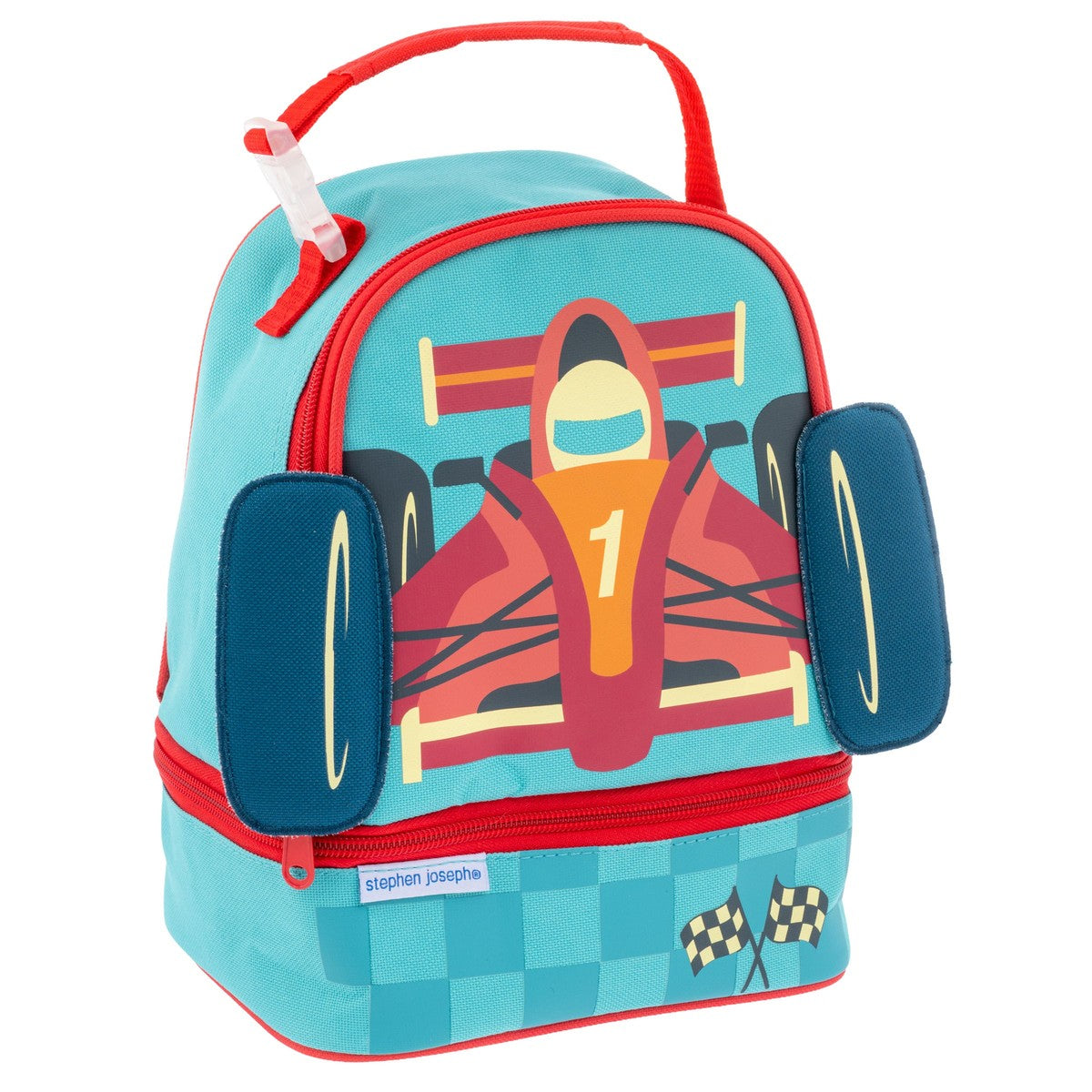 Racecar lunch pal lunch box, character design front view