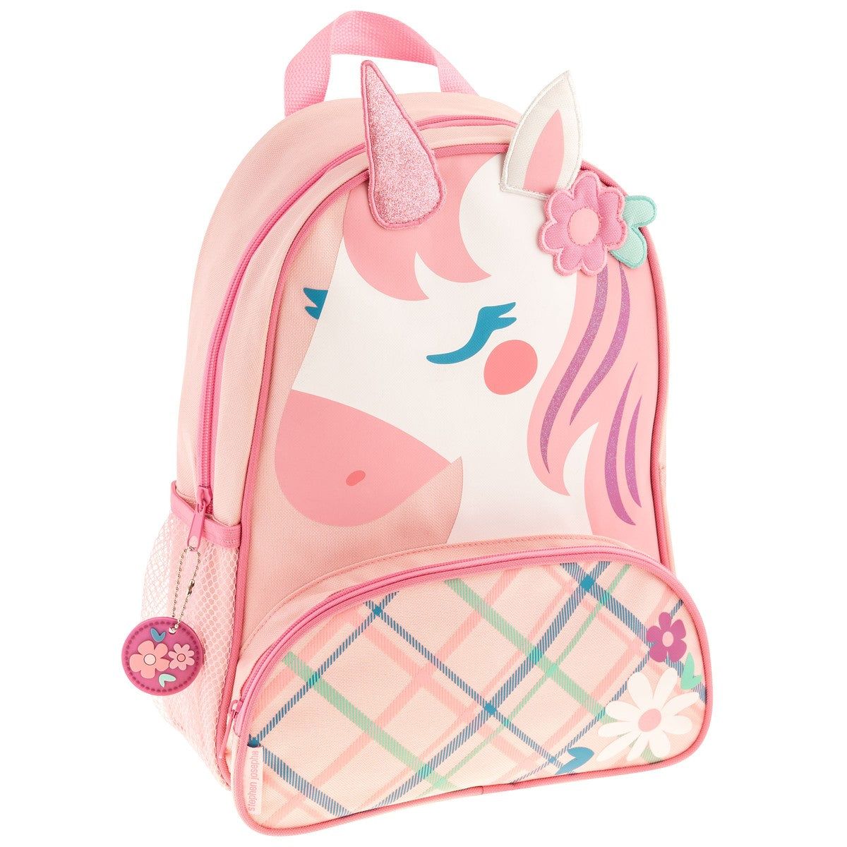 Pink Unicorn Stephen Joseph Sidekick Backpack front view with personalized name embroidery