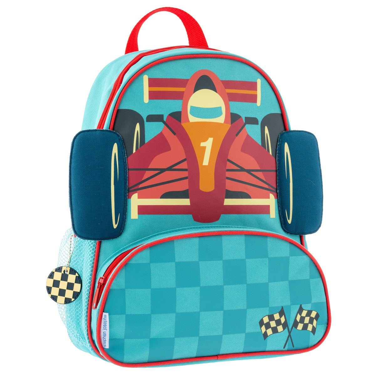 Racecar Stephen Joseph Sidekick Backpack front view with personalized name embroidery