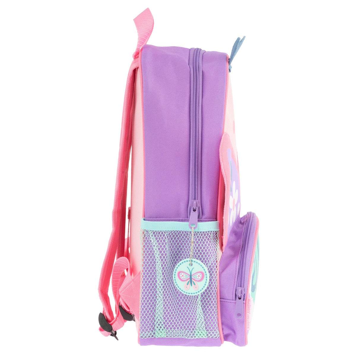 Butterfly Stephen Joseph Sidekick Backpack side angle showing mesh pockets