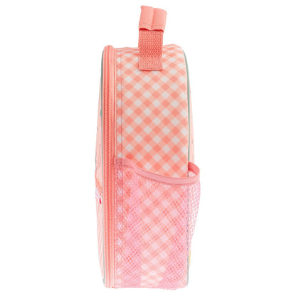 Pink and white gingham checkered lunchbox with mesh pocket, zipper, and grab handle from the Stephen Joseph Strawberry Backpack & Lunchbox Set