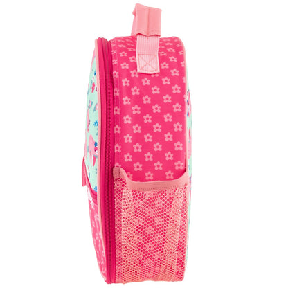 Pink Stephen Joseph Sloth lunchbox with floral print, mesh side pocket, zipper closure and top carry handle