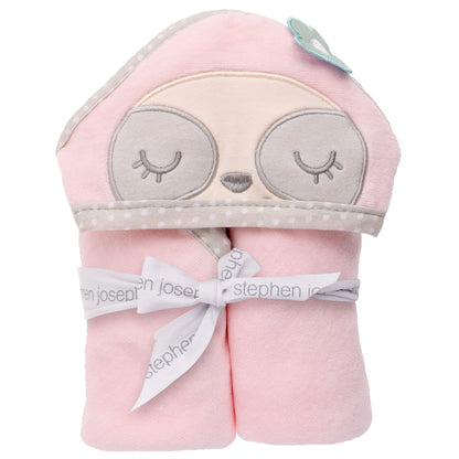 Personalized Sloth baby hooded bath towel by Stephen Joseph, front view