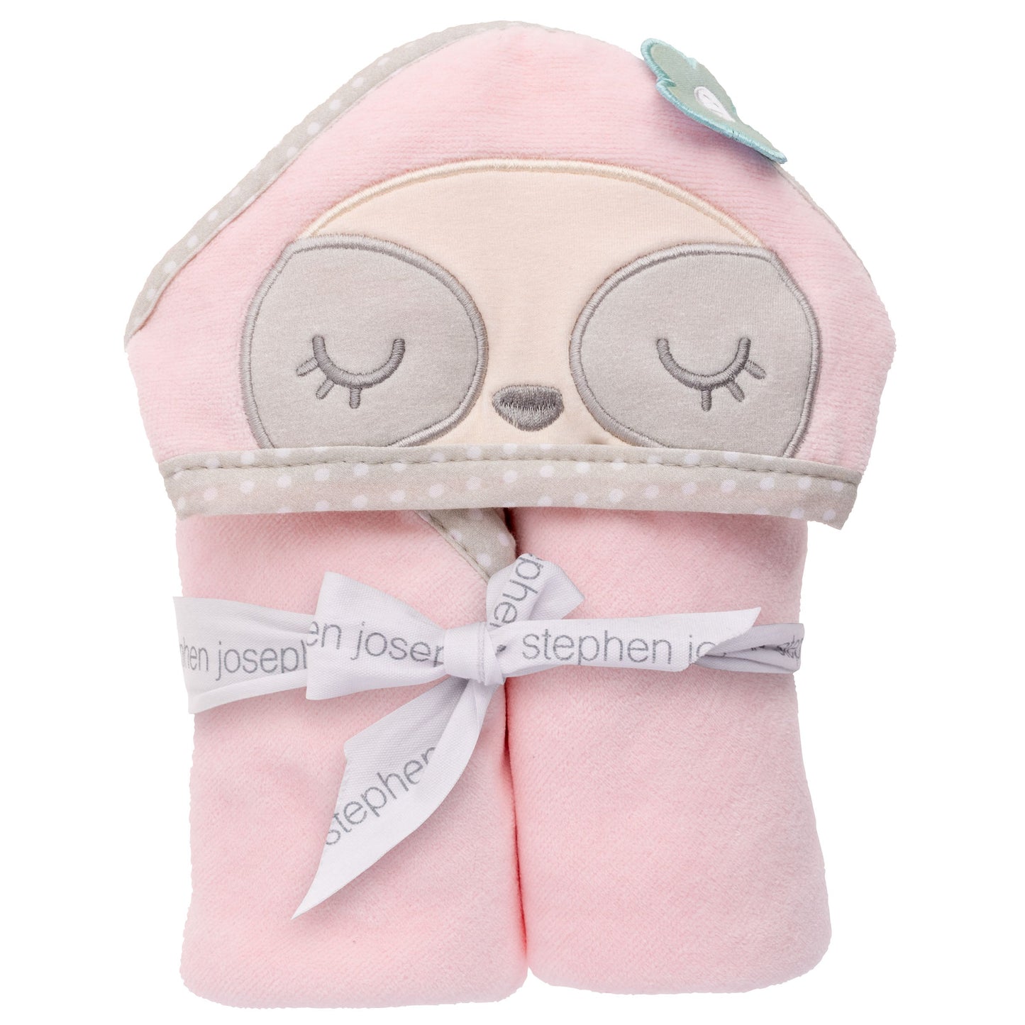 Personalized Sloth baby hooded bath towel by Stephen Joseph, front view
