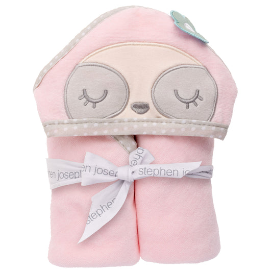 Personalized Sloth baby hooded bath towel by Stephen Joseph, front view