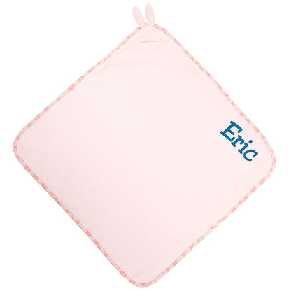 Bunny baby hooded bath towel embroidered detail showing custom name