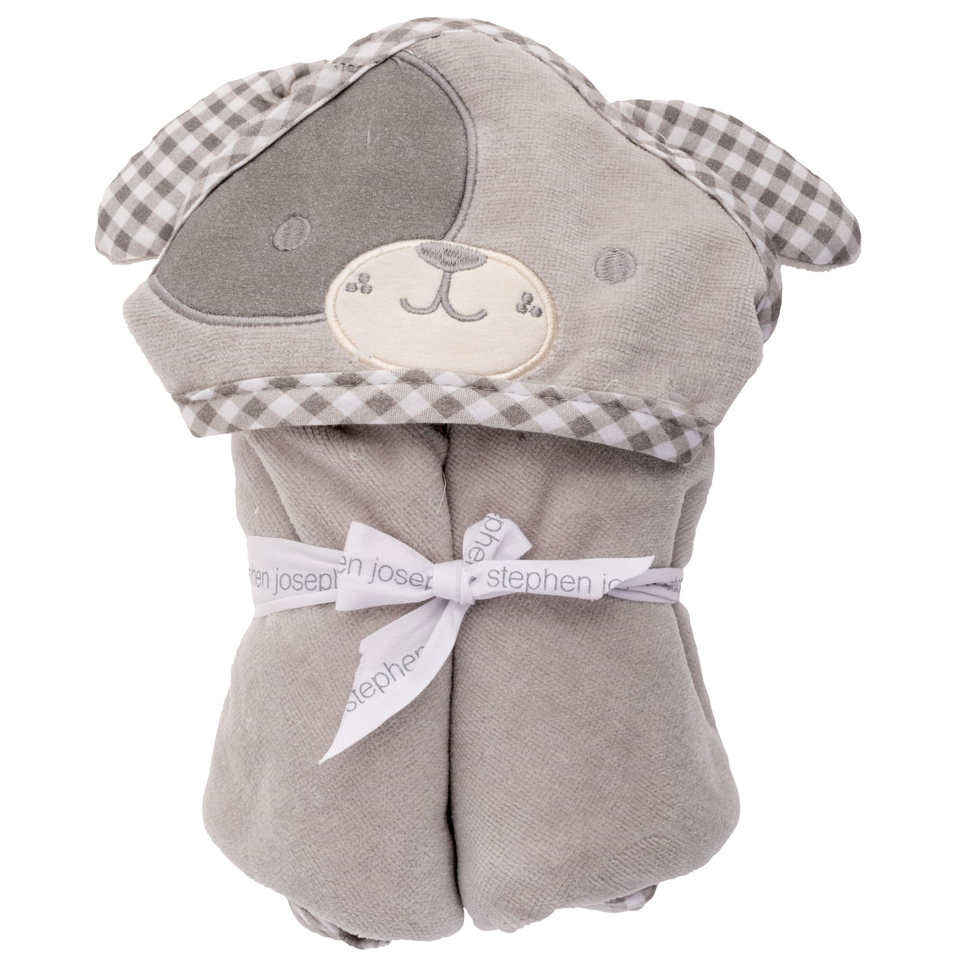 Personalized Puppy baby hooded bath towel by Stephen Joseph, front view