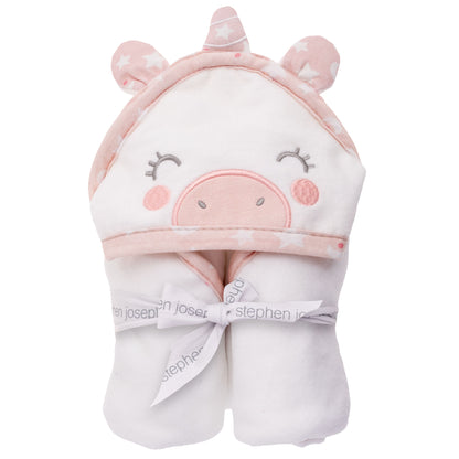 Personalized Unicorn baby hooded bath towel by Stephen Joseph, front view