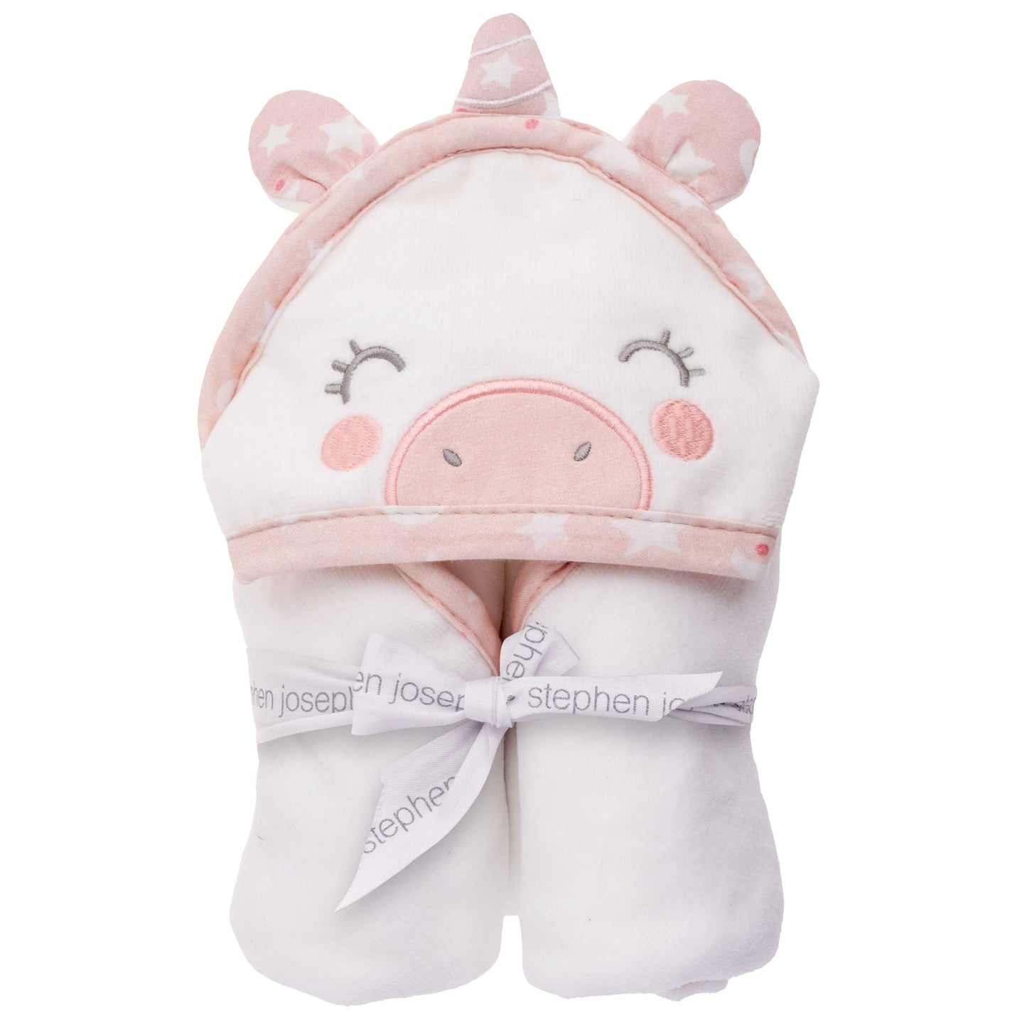 Personalized Unicorn baby hooded bath towel by Stephen Joseph, front view