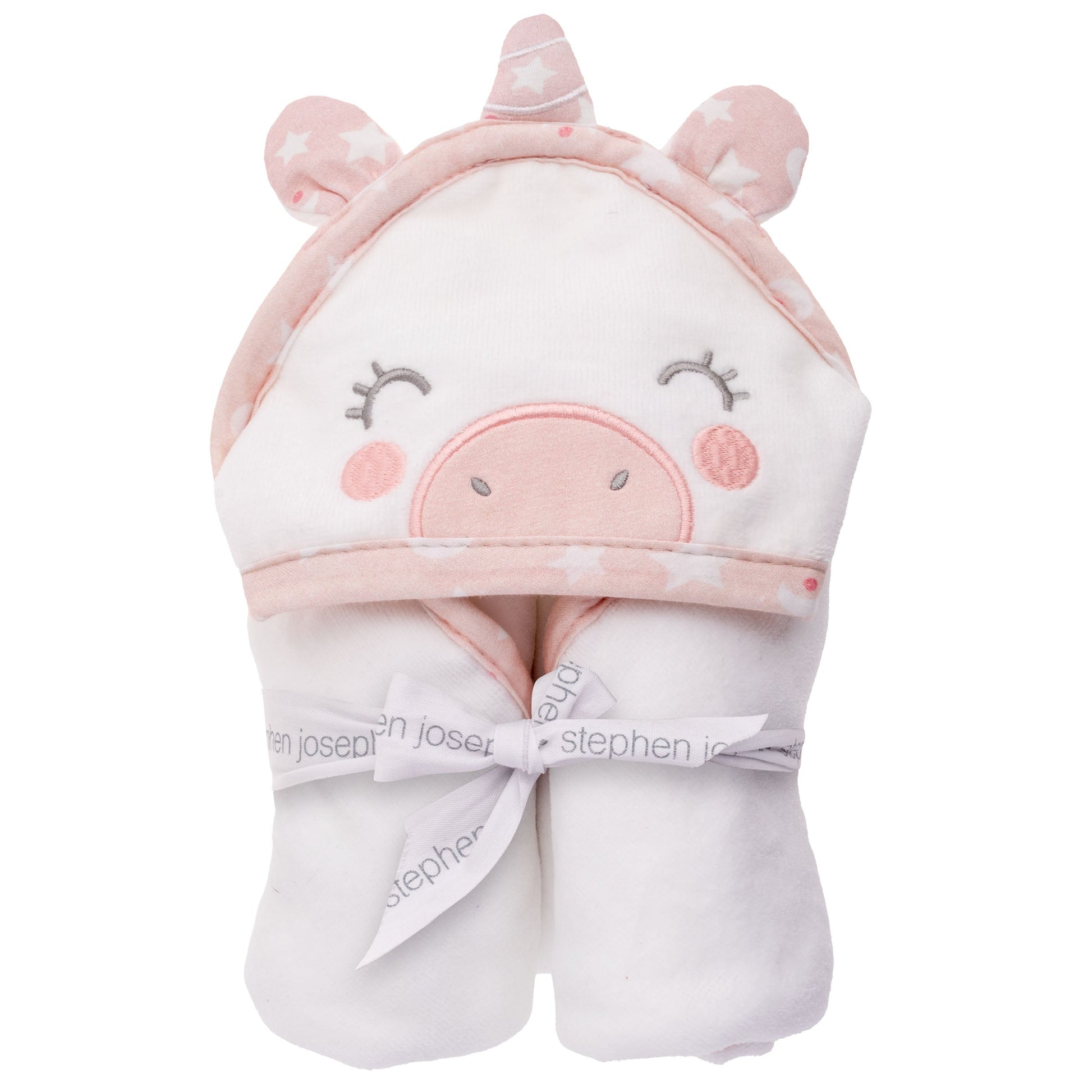 Personalized Unicorn baby hooded bath towel by Stephen Joseph, front view