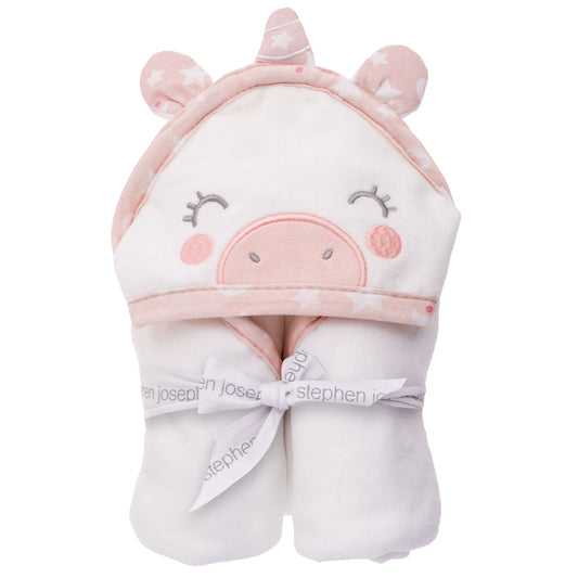 Personalized Unicorn baby hooded bath towel by Stephen Joseph, front view