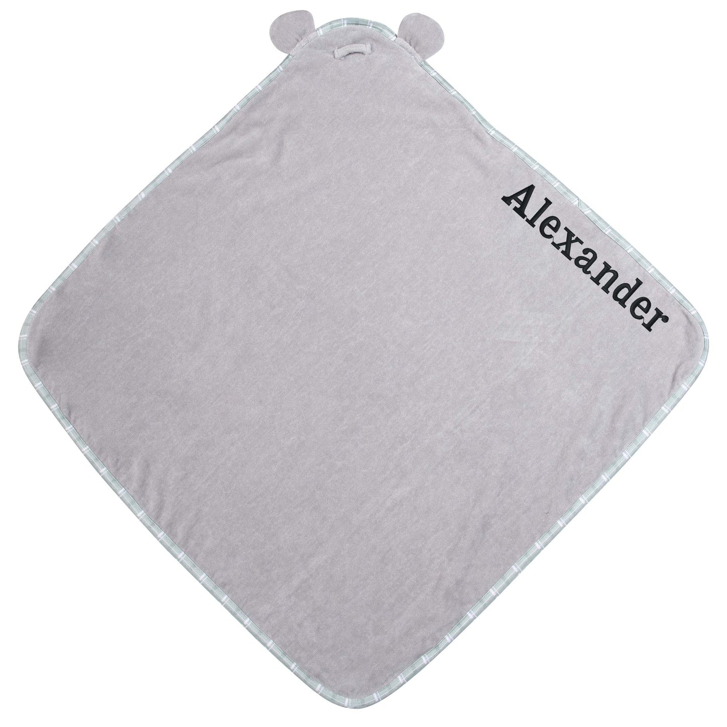 Koala baby hooded bath towel embroidered detail showing custom name