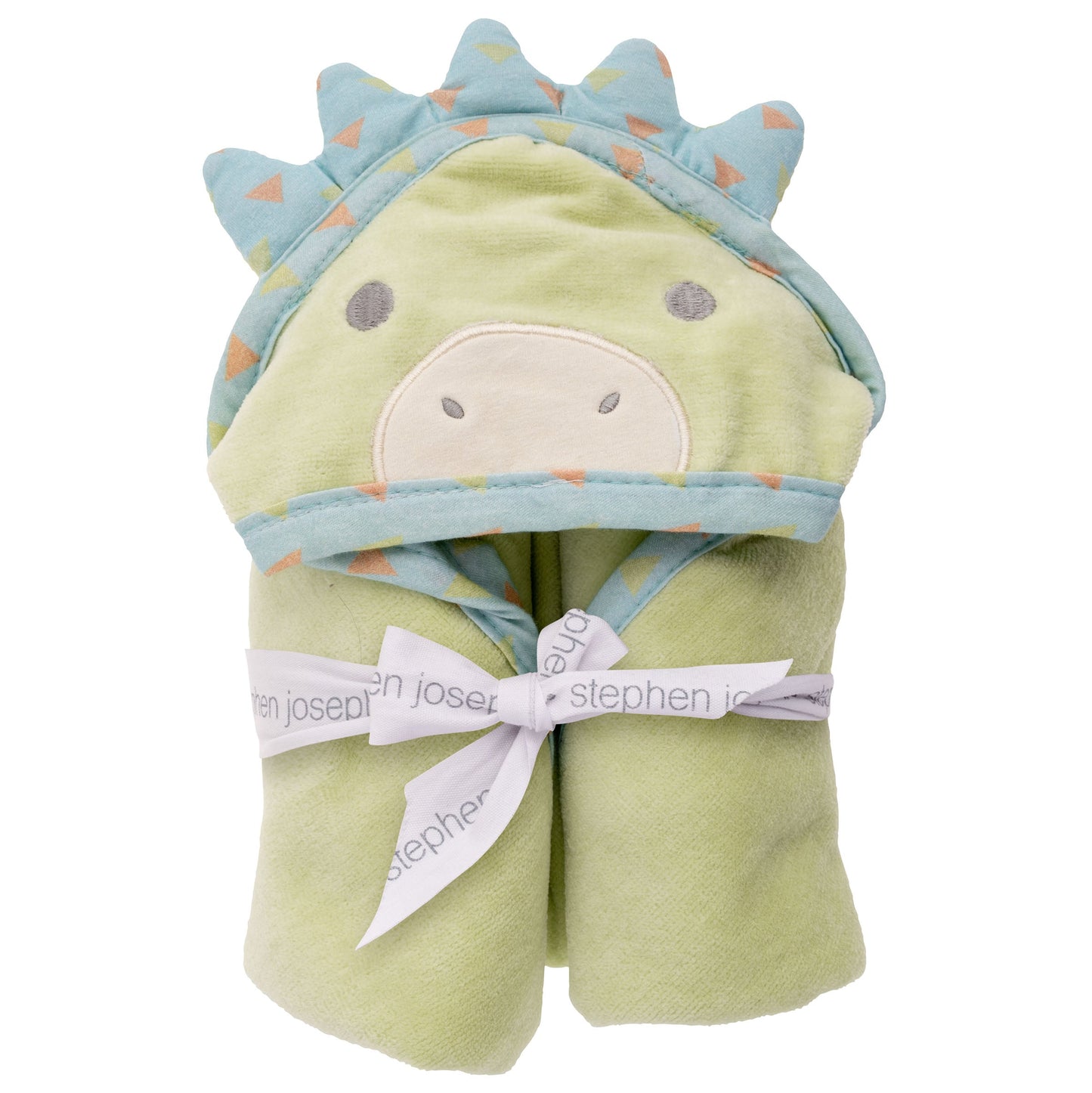 Personalized Dino baby hooded bath towel by Stephen Joseph, front view