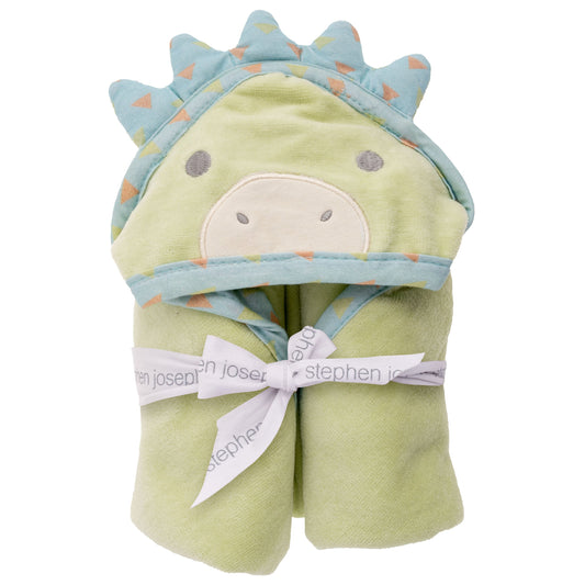 Personalized Dino baby hooded bath towel by Stephen Joseph, front view