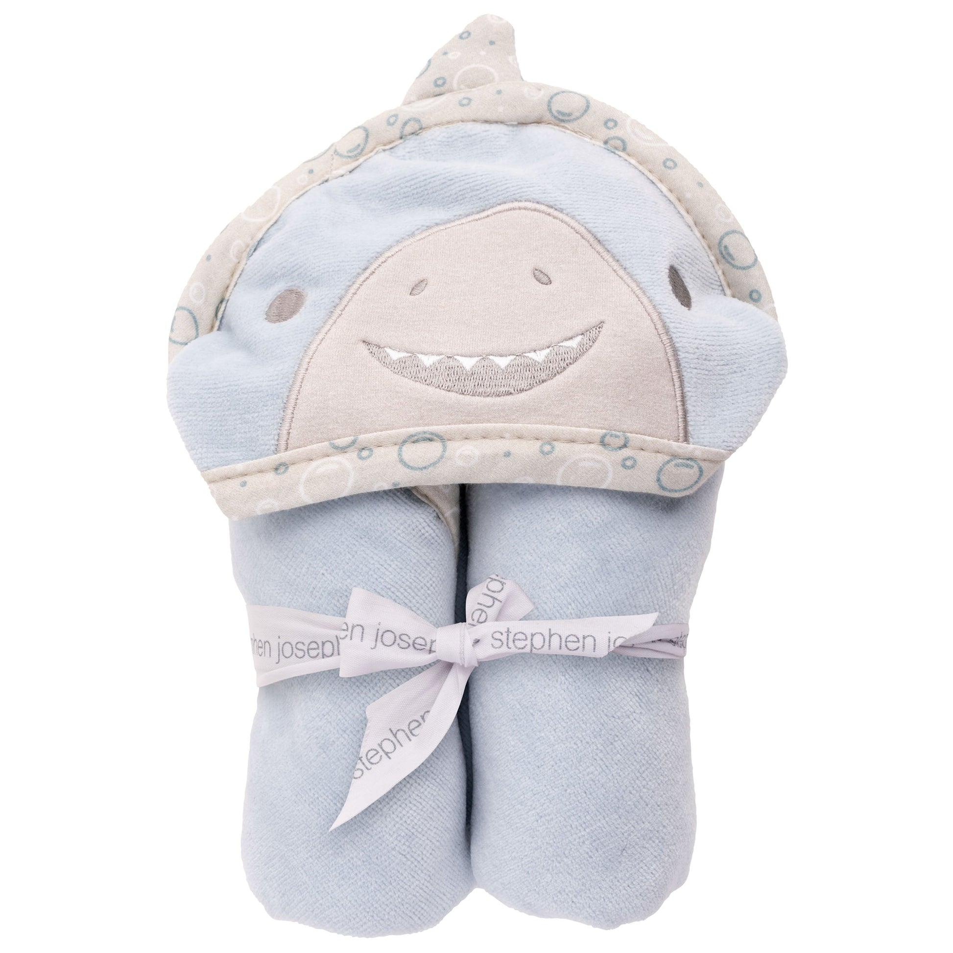 Personalized Shark baby hooded bath towel by Stephen Joseph, front view