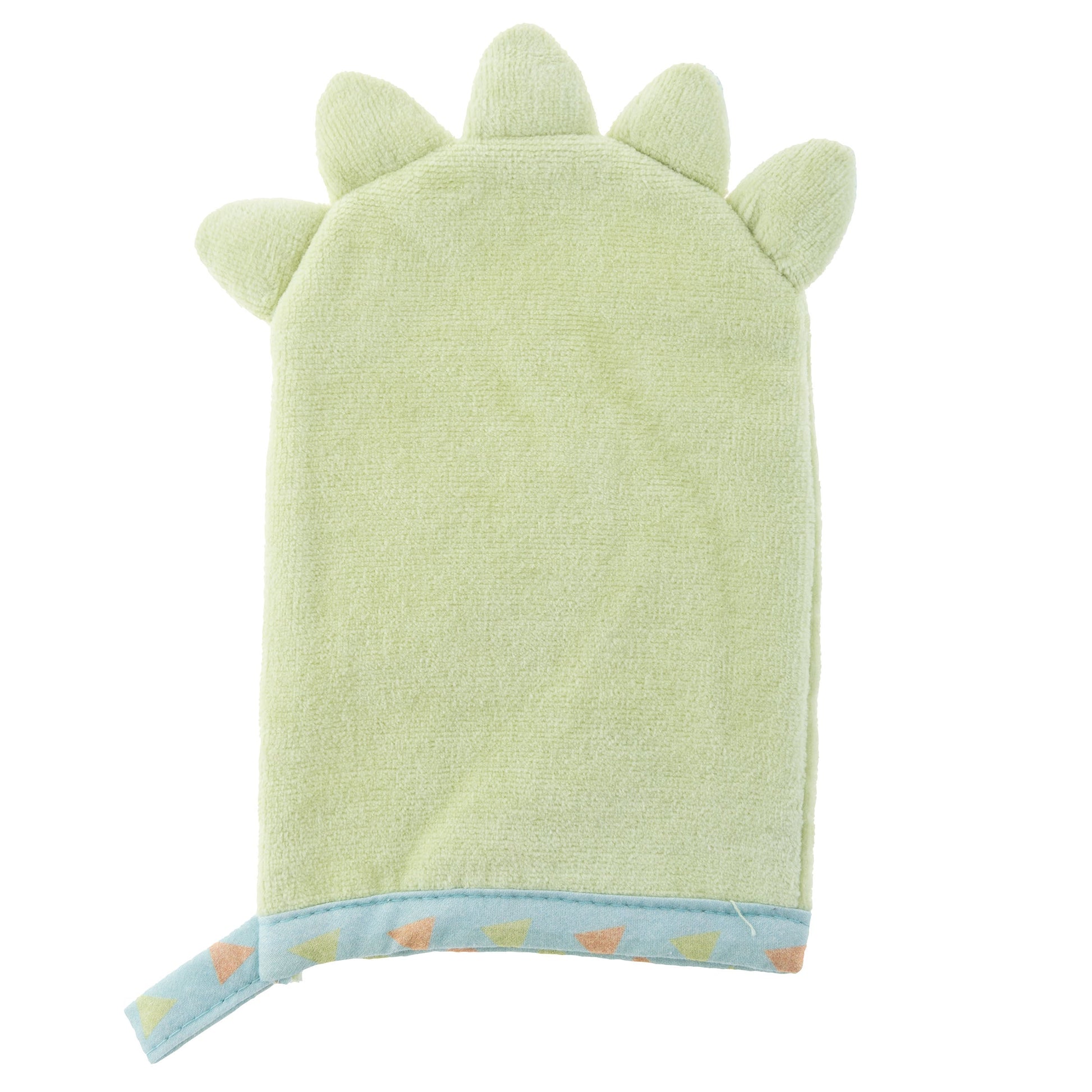 Personalized Dinosaur baby bath mitt by Stephen Joseph, Dinosaur bath mitt detail view