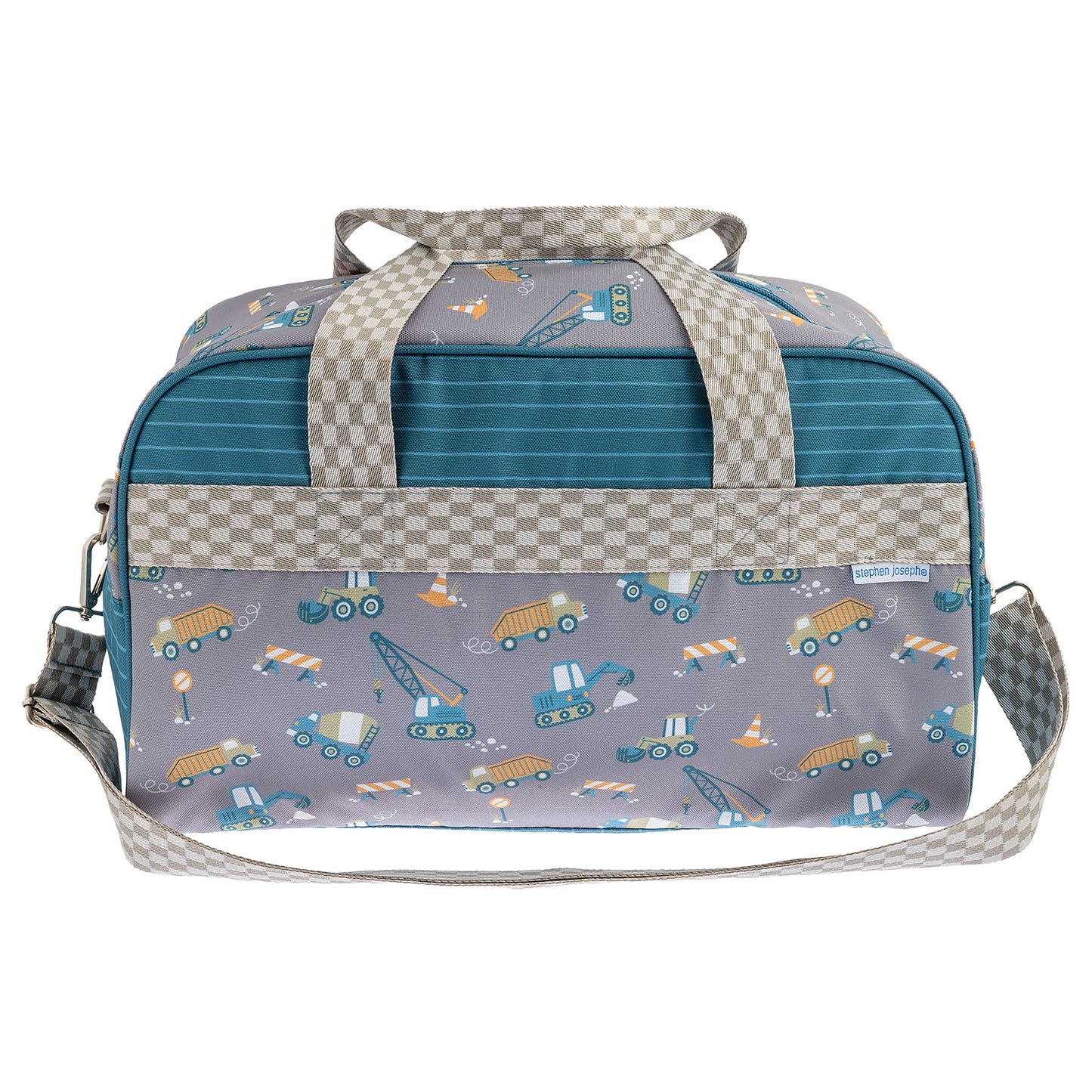 Personalized Construction kids duffle bag by Stephen Joseph - front view
