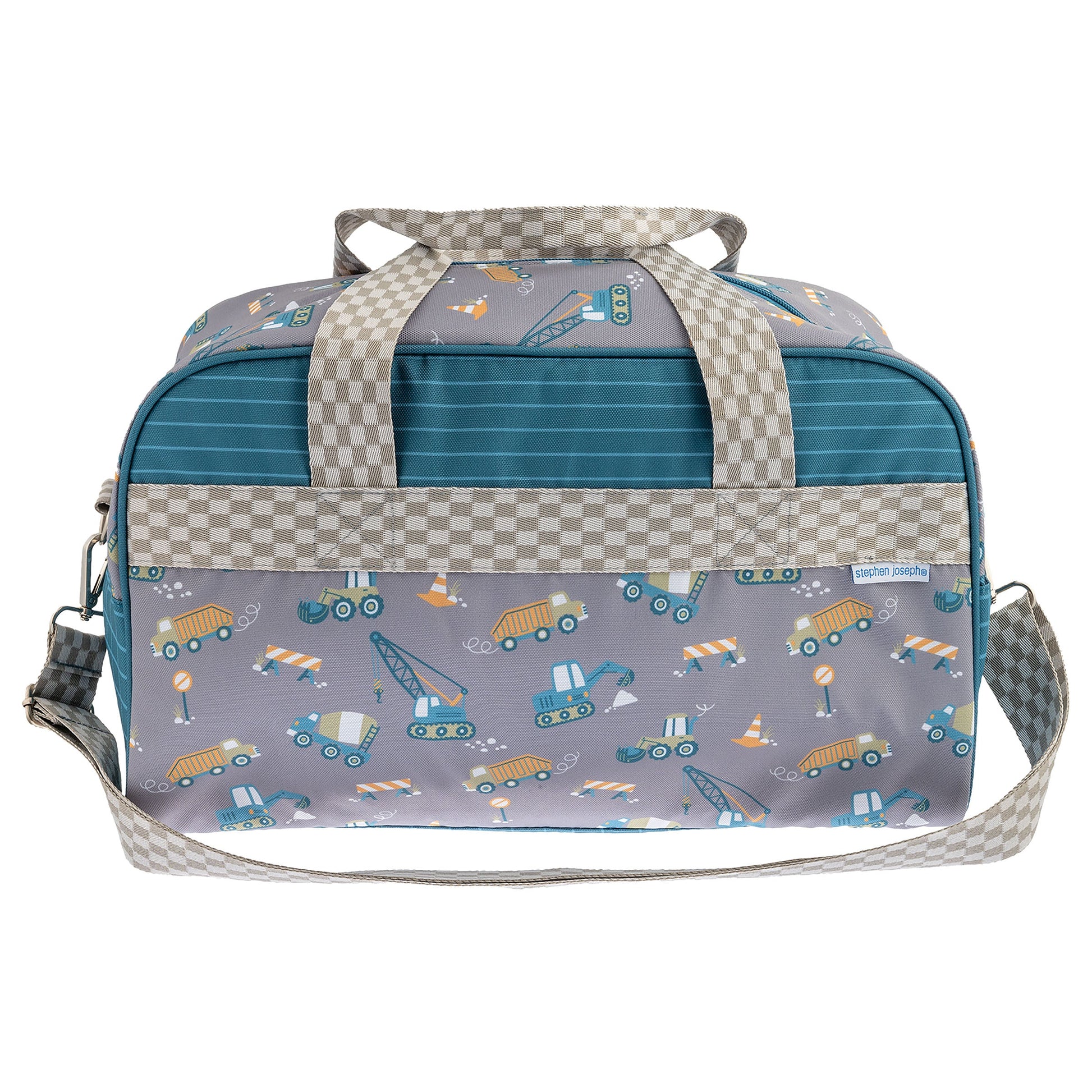 Personalized Construction kids duffle bag by Stephen Joseph, front view